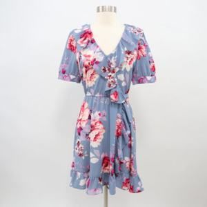 Jill Stuart Faux Wrap Dress XS Ruffle Floral Blue